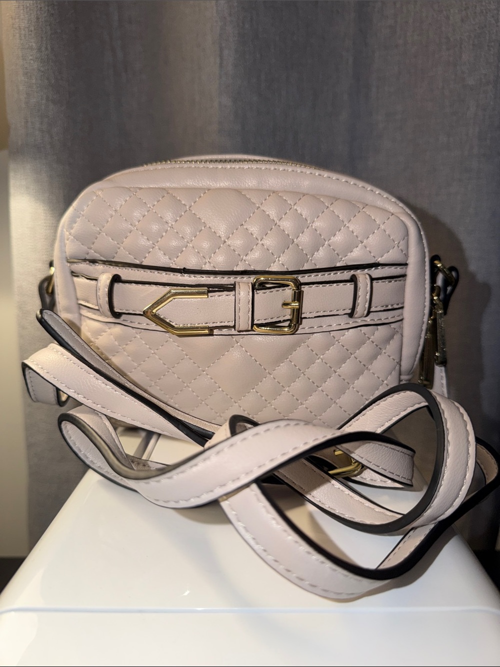 Charming Charlie Quilted Crossbody in Light Pink with Gold Hardware